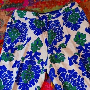 Boden Vibrant Blue and Green Floral Linen Pants